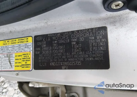 2009 Kia Borrego Ex V6 z USA, uszkodzony, nr VIN KNDJJ741995025735